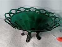 Vintage green footed glass bowl