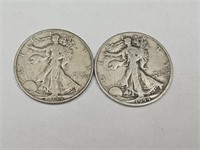 2- 1944 D Walking Liberty Silver Half Dollar Coins