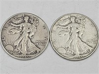 2- 1940 Walking LIberty Silver Half Dollar Coins