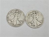 2- 1941 D Walking Liberty Silver Half Dollar Coins