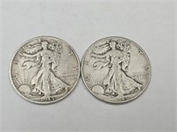 2-1945 Walking Liberty Silver Half Dollar Coins