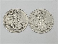 2- 1941 Silver Walking Liberty Half Dollar Coins