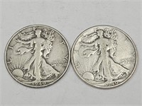 2- 1940 S Walking Liberty Silver Half Dollar Coins