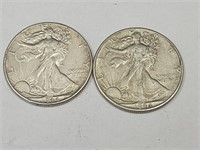 2- 1944 Walking LIberty Silver Half Dollar Coins