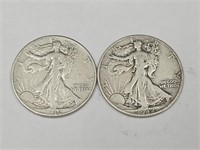 2- 1942 Walking Liberty Silver Half Dollar Coins