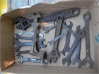 Tray of antique wrenches