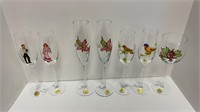 (7) hand painted crystal wine glasses