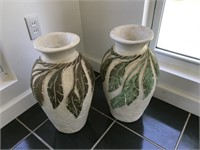 2 Large Ceramic Vases with Leaf Design
