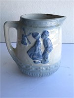 Vintage Stoneware Raised Dutch Boy/Girl Pitcher