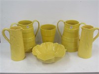 6 Piece Yellow Ceramic Vases, pitchers, bowl