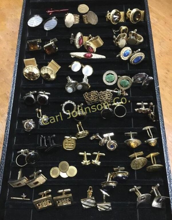 LARGE LOT OF CUFFLINKS, SOME W/ MATCHING TIECLIPS