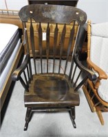 Pine open arm arrow back rocking chair with