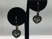 Sterling Silver Heart earrings with Blue Topaz