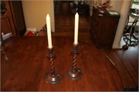 Set of 2 wooden tall candle sticks