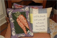 Lot of 3 country-style throw pillows.