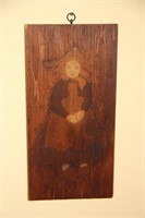 Original wood etching of girl