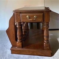 Oak End Table w/ Magazine Rack & Drawer on Each