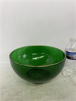 Emerald green glass bowl with gold rim