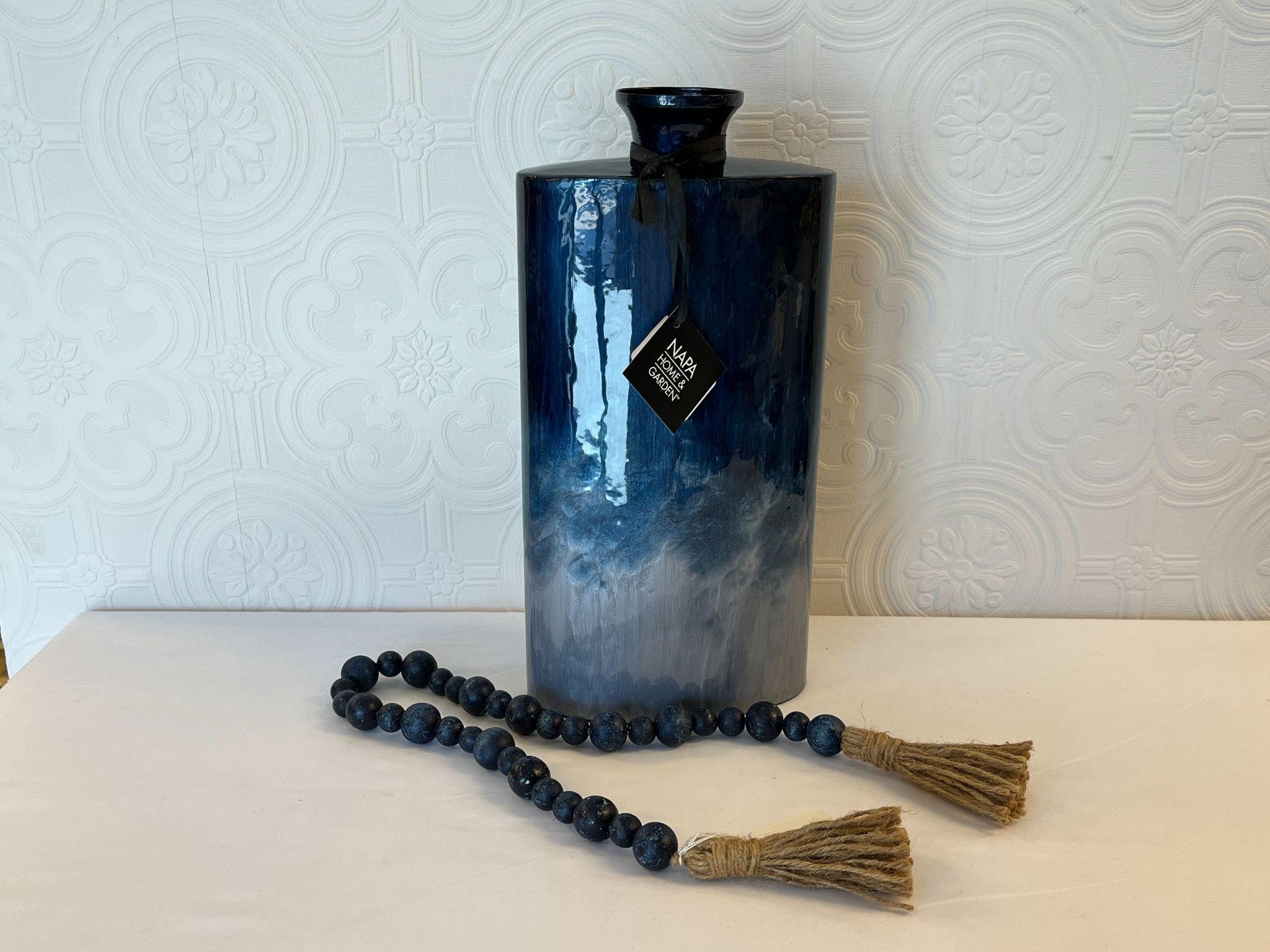 New Blue Ombre Vase with Bead Garland