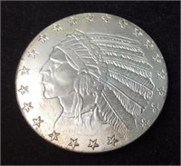 1 Troy OZ .999 Incuse Indian Coin Fine Silver