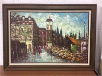Framed Original Cityscape Painting - 43" x 31"