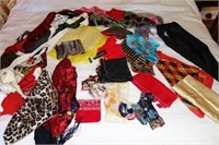 LOT: SCARVES, HANKERCHIEFS, TIES, SOME ARE SILK