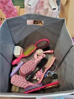 Used hair brushes in storage container