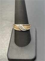 Mens 14 KT Brushed Gold and Diamond Band
