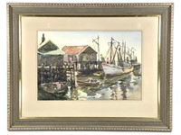 C. Curry Bohm Brown Co Artist, Watercolor w Boats