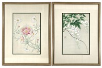 2 Framed Kawarazaki Shodo Woodblock Florals 1950s