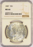 Brilliant White Gem 1887 Morgan Dollar.