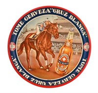 Cruz Blanca Beer Tin Litho Serving Tray