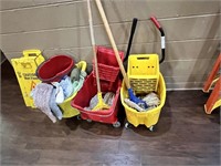 LOT 3 MOP BUCKETS, MOPS AMD WET FLOOR SIGNS