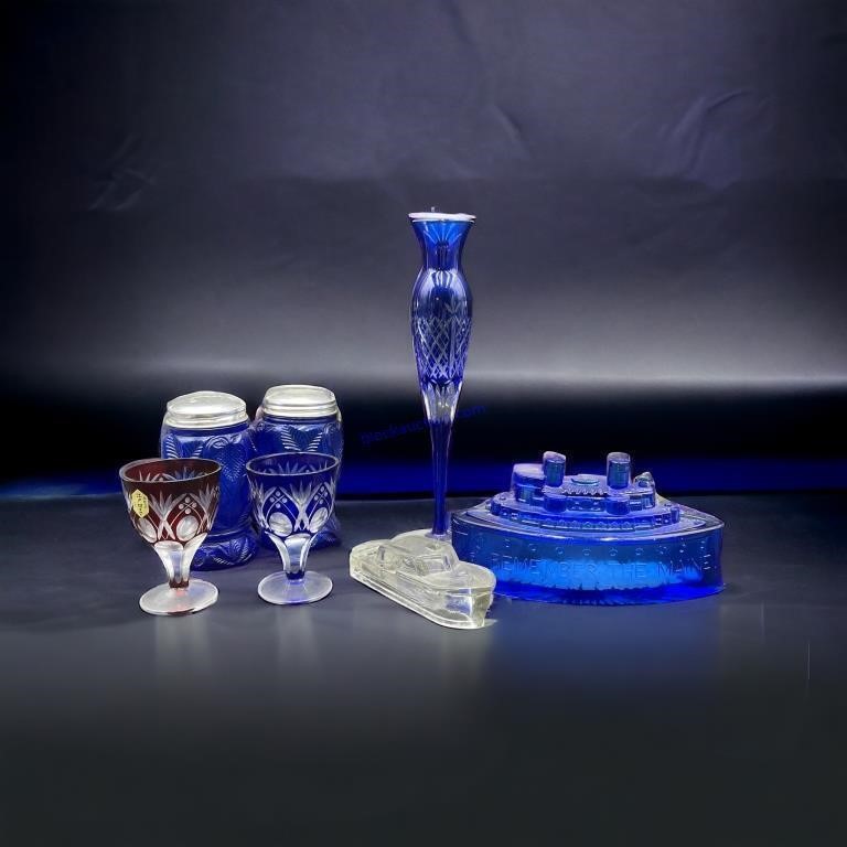 Lot of Cobalt Blue Glassware w/ Cut to Clear &