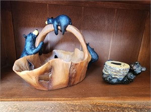 Bear Wooden Basket & Bear Coasters
