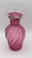 10" Ruby swirl glass vase