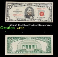 1963 $5 Red Seal United States Note Grades vf++