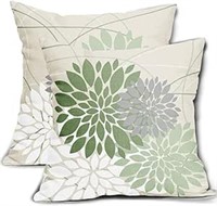 2-PC Sage Green Dahlia Pillow Covers 18X18 Inch