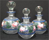 Set of 3 Blown & Hand-Painted Glass Perfume Flasks