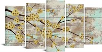 Large 5Pc Yellow Flower Plum Blossom Canvas