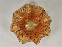 CARNIVAL GLASS RUFFLED EDGE MARIGOLD BOWL