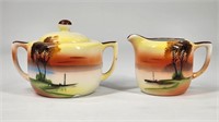 HAND-PAINTED NORITAKE SUGAR & CREAMER