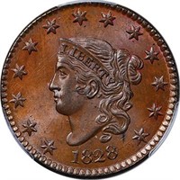 L1C 1828 LARGE NARROW DATE. PCGS MS65 BN CAC