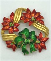 TARA Enamel Christmas Red Green Wreath 2" Brooch