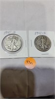 2 walking liberty half dollars