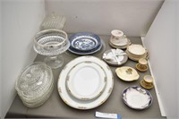 Lot of China Dishes & Glassware: Serving Platters,