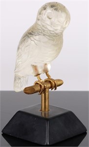 ANTIQUE CRYSTAL PARAKEET STATUE W/ ONYX STAND
