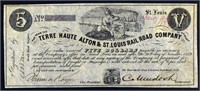 1859 $5 Dividend Rail Road Obsolete Check