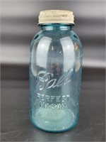 Vintage Aqua Ball Half Gallon Mason Jar & Zinc