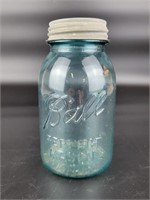 Vintage Aqua Ball Quart Mason Jar & Zinc Lid